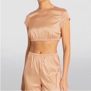 Satin Crop Tee in Nude Pink